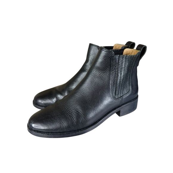 Madewell Ainsley Chelsea Black Leather Ankle Boots Size 9 Low Heel Slip On - Picture 4 of 9